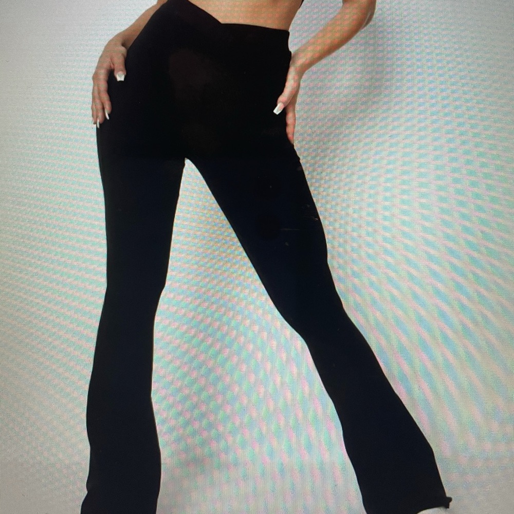 Black cross waistband jersey flares